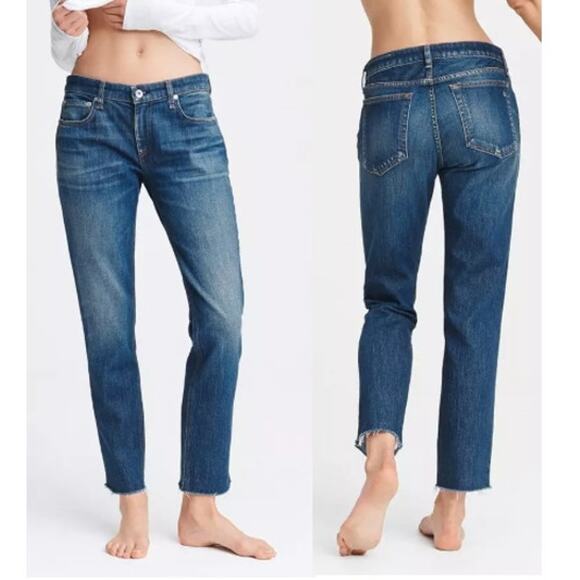 Rag & Bone Dre Low-Rise Frayed Hem Slim Boyfriend Jeans‎ Blue Women's Size 26 - Picture 1 of 12